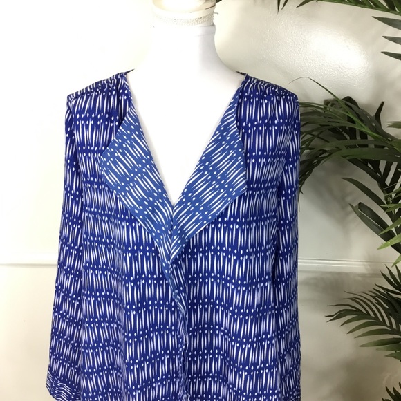 Ann Taylor Blue White Long Sleeve Blouse Large - Picture 2 of 6